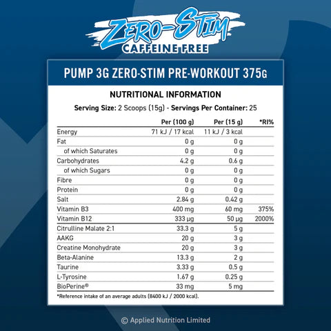 Pump 3G Pre-Workout Zero Stim (Caffeine Free)