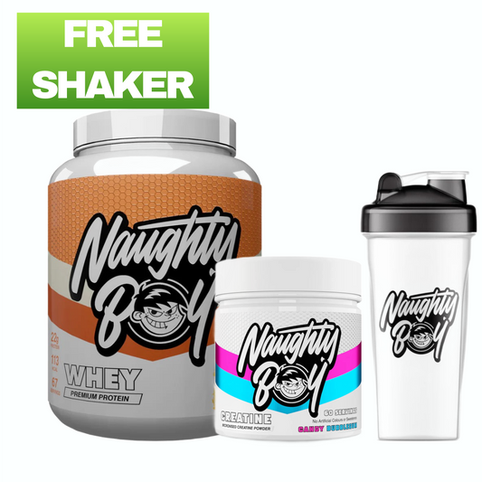 Naughty Boy Whey & Flavoured Creatine Bundle (+Free Shaker)