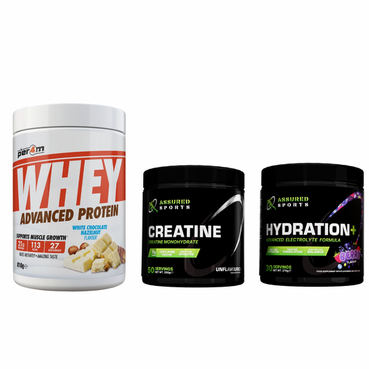 PER4M Whey Protein 900g, Assured Sports Creatine and Hydration+ bundle