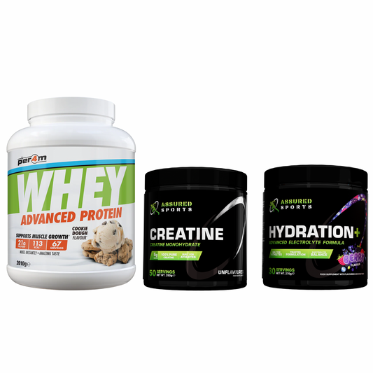 PER4M Whey Protein 2.01kg, Assured Sports Creatine and Hydration+ bundle