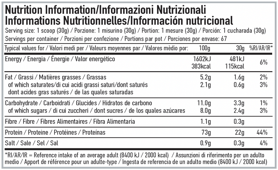 Per4m Whey Protein 2.01kg supplement facts and nutritional information panel